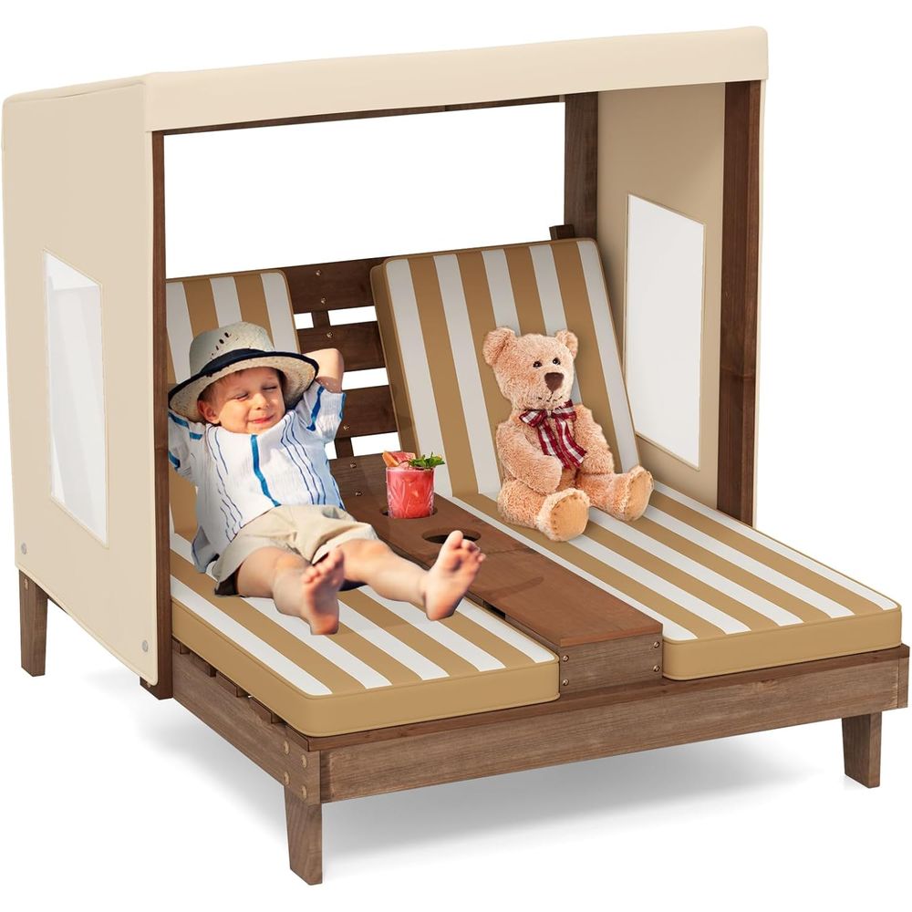 Kids Outdoor Lounge Furniture - Double Seat Wooden Chaise Lounge for