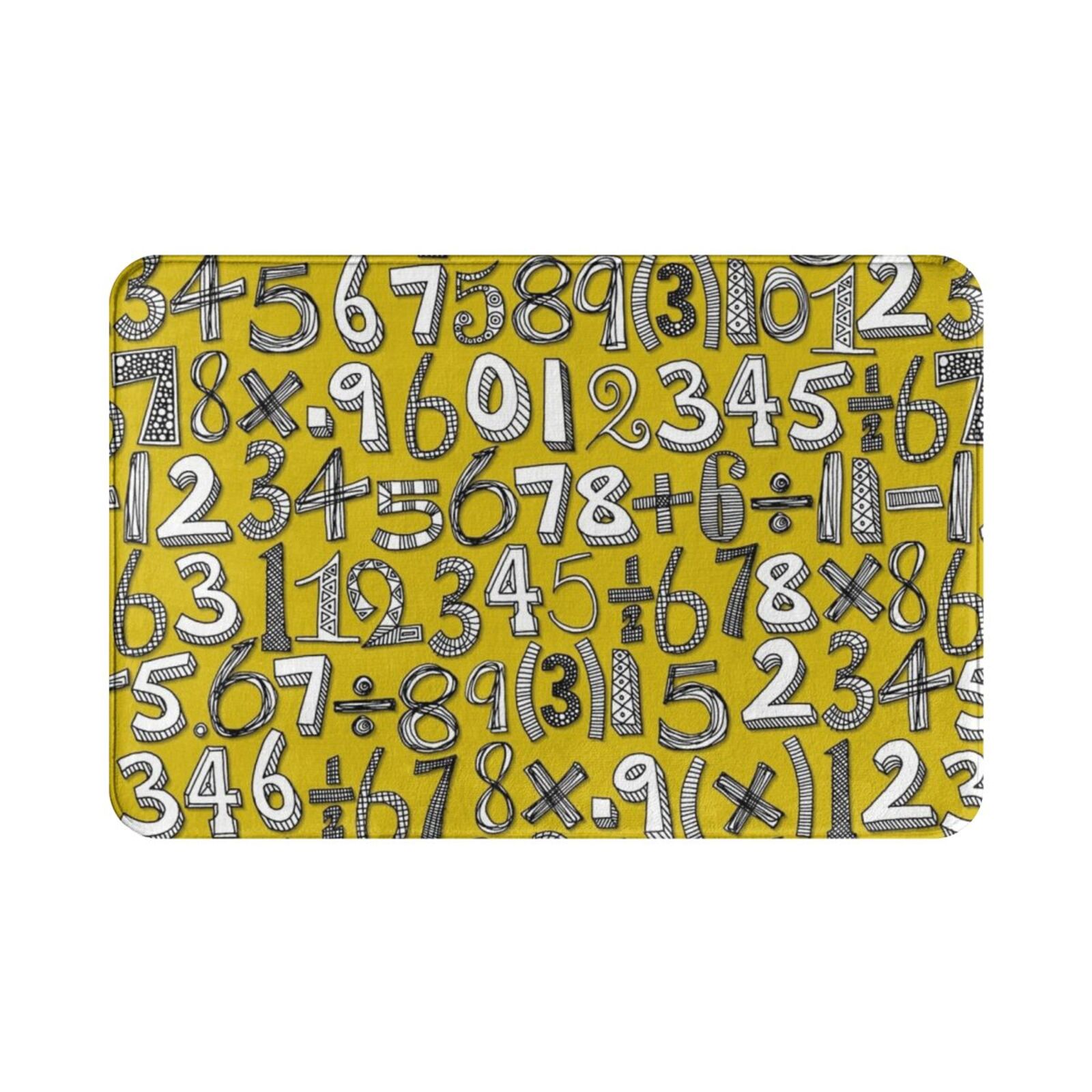 Kids Outdoor Floor Cushions - Math Doodle Yellow Carpet Mat Rug