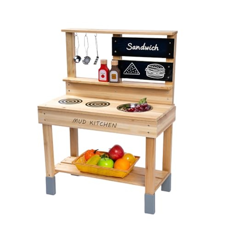 Kids Outdoor Sink - Outdoor wooden mud kitchen for kids,