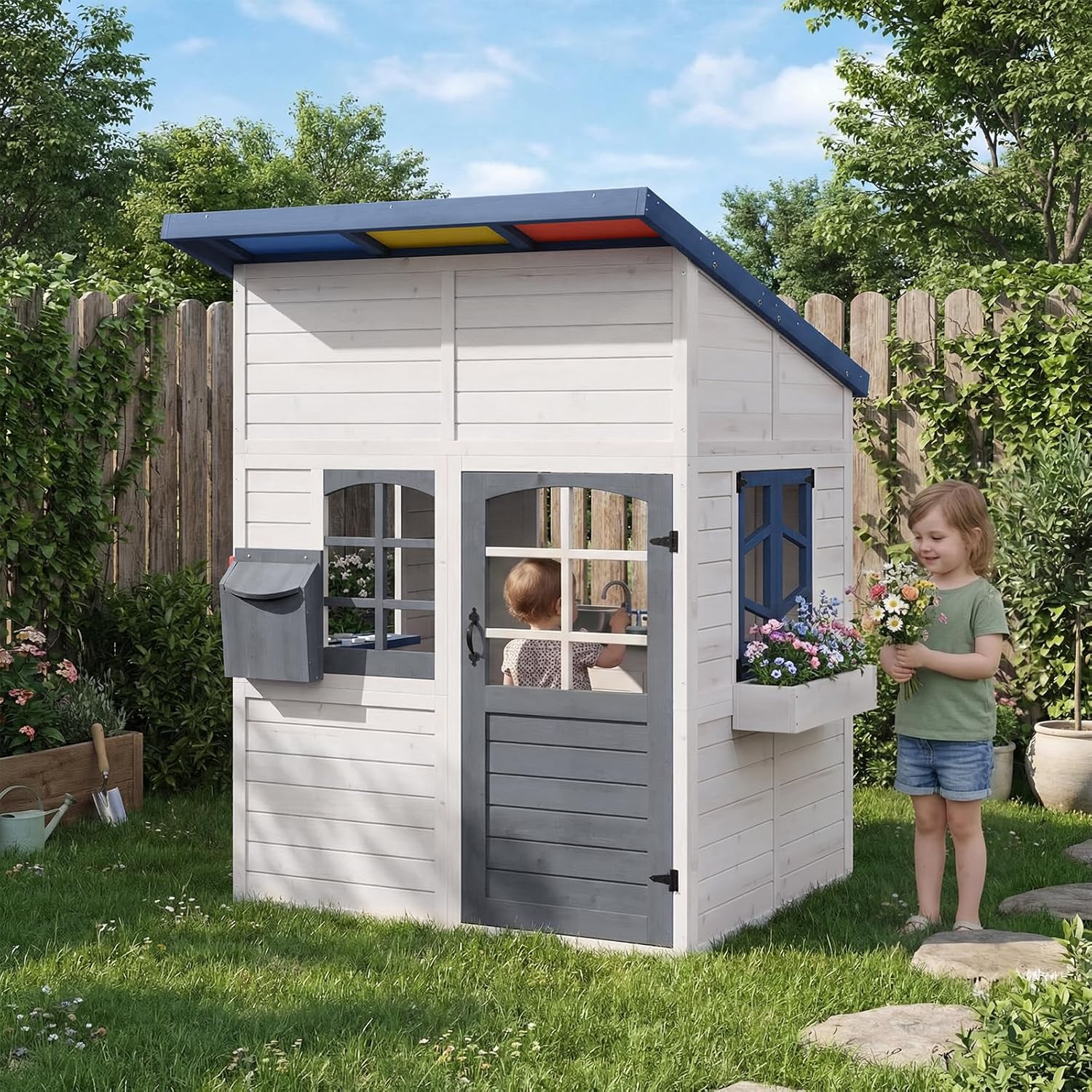 Kids Outdoor Playhouse - Wooden Kids Outdoor Playhouse with Sloped