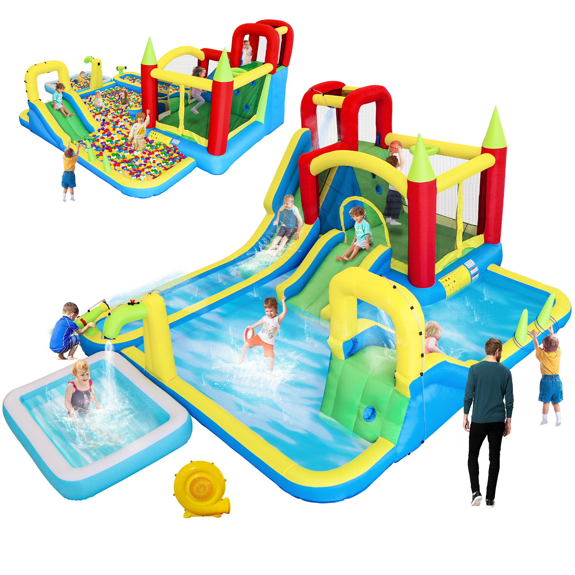 Kids Outdoor Water Park - 11-in-1 Inflatable Water Slide Park, Kids