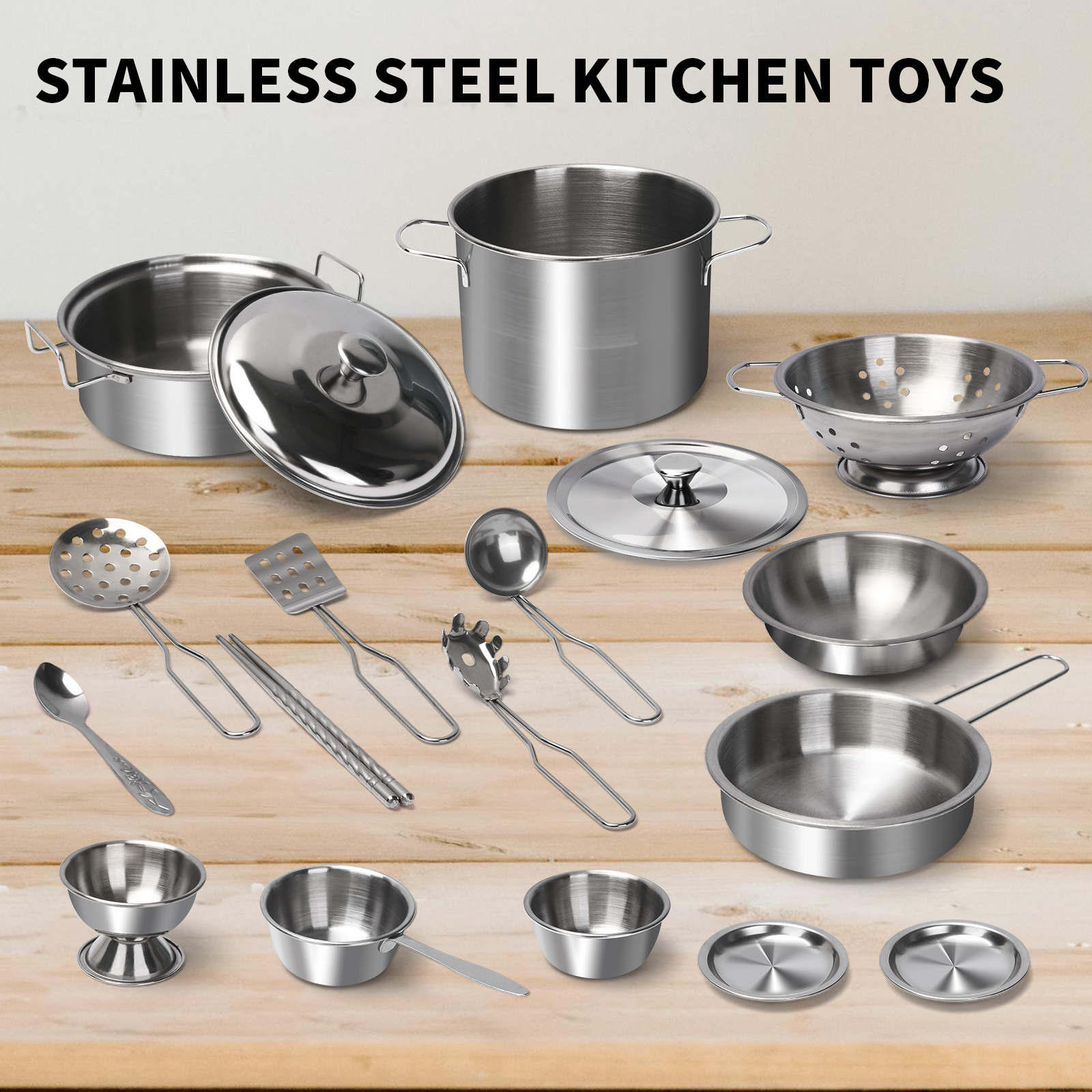 Kids Outdoor Kitchen Accessories - Stainless Steel Kids Kitchen Toy Set