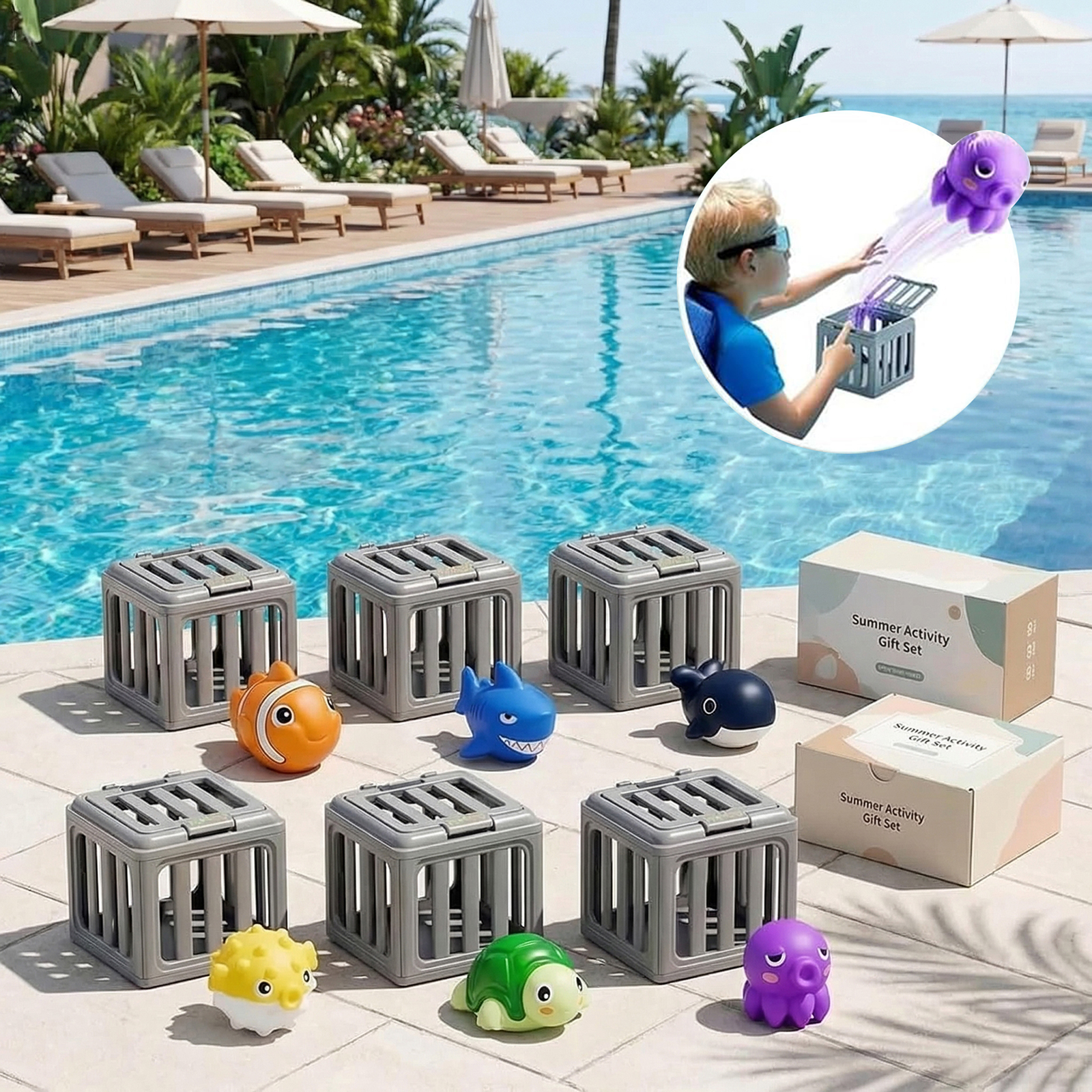 Kids Outdoor Toy Storage - Kids Pool Diving Toys with Fish