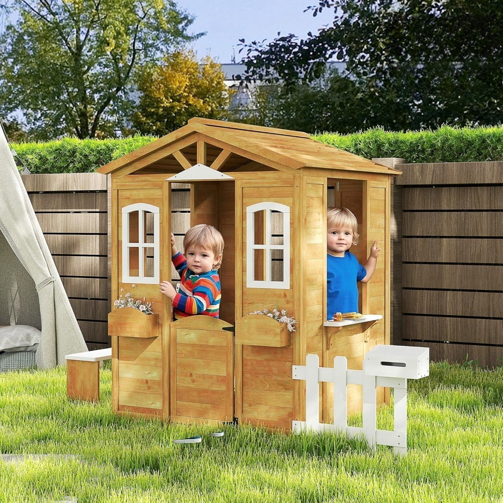 Kids Outdoor Playhouse - Outdoor Playhouse for Wooden Cottage with
