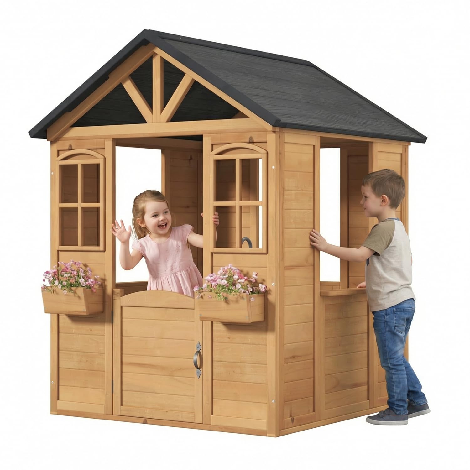 Kids Outdoor Sink - Wooden Kids Playhouse Outdoor with Sink