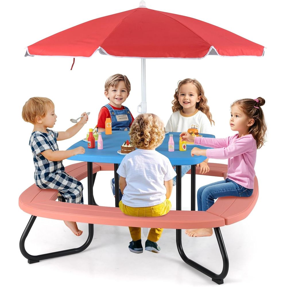 Kids Outdoor Umbrella For Table - Kids Picnic Table, 8 Person Toddler