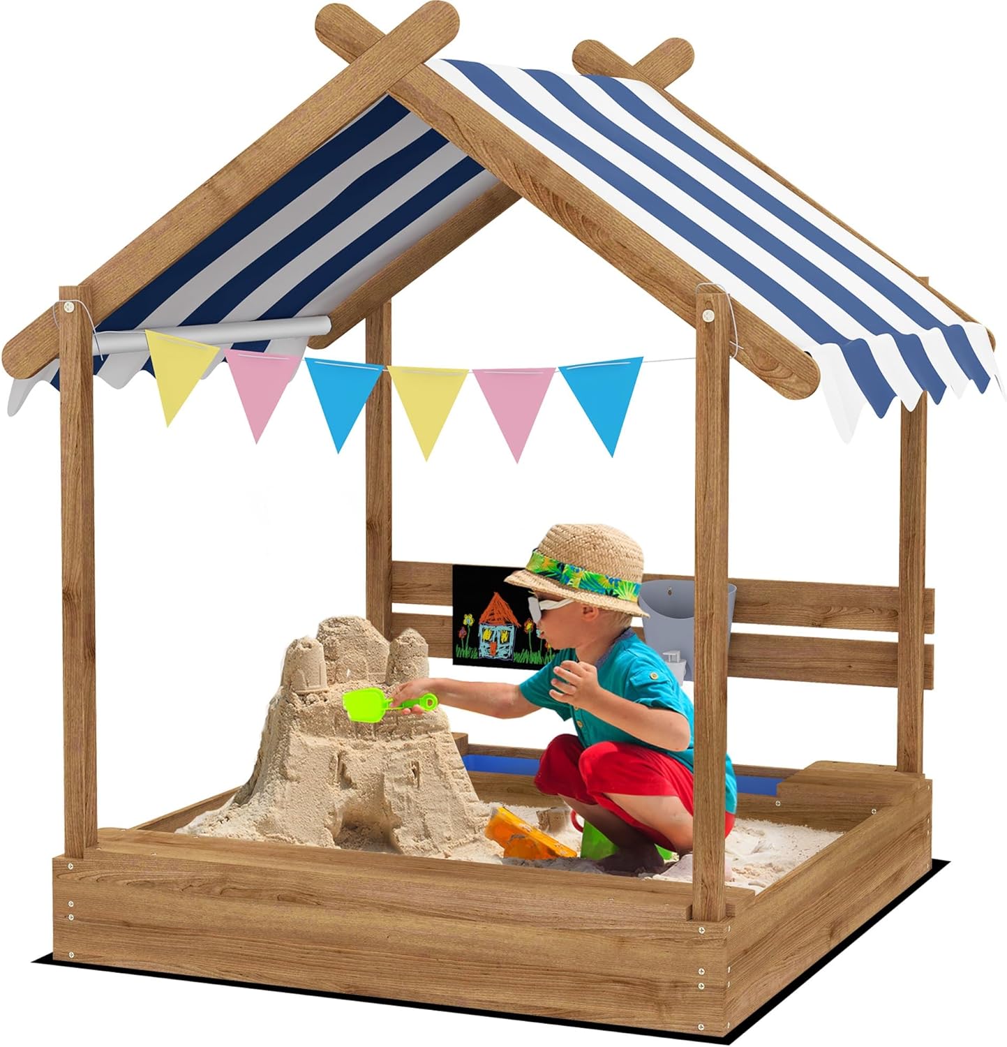 Kids Outdoor Sink - Wooden Sandbox with Canopy, Kids Sand