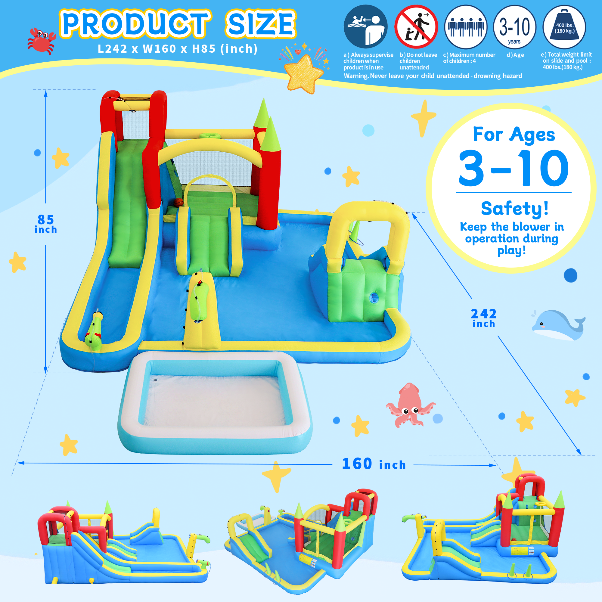 11-in-1 Inflatable Water Slide – обзор и цена Kids Outdoor Water Park