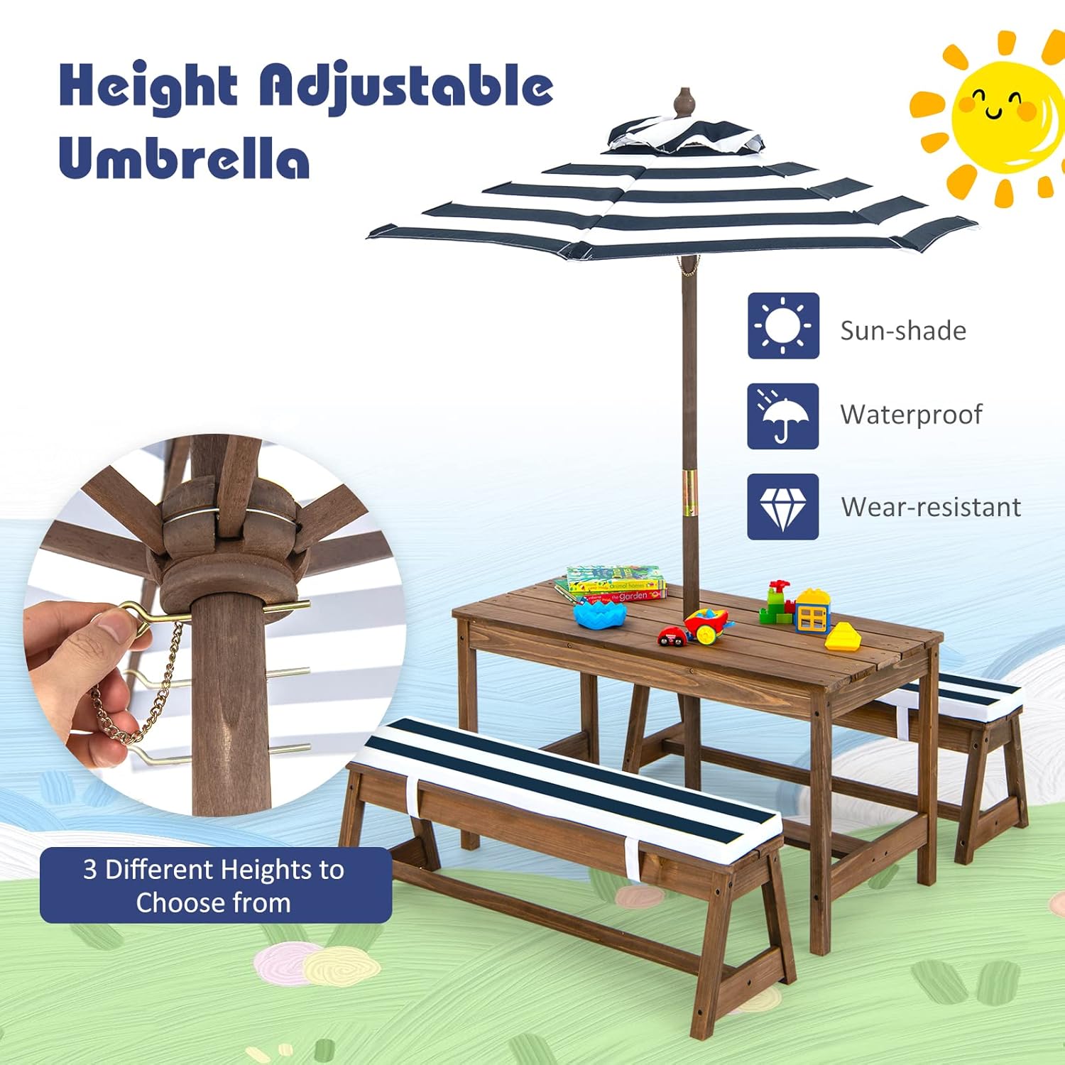 Height Adjustable Wooden Kids  – обзор и цена Kids Outdoor Umbrella For Table