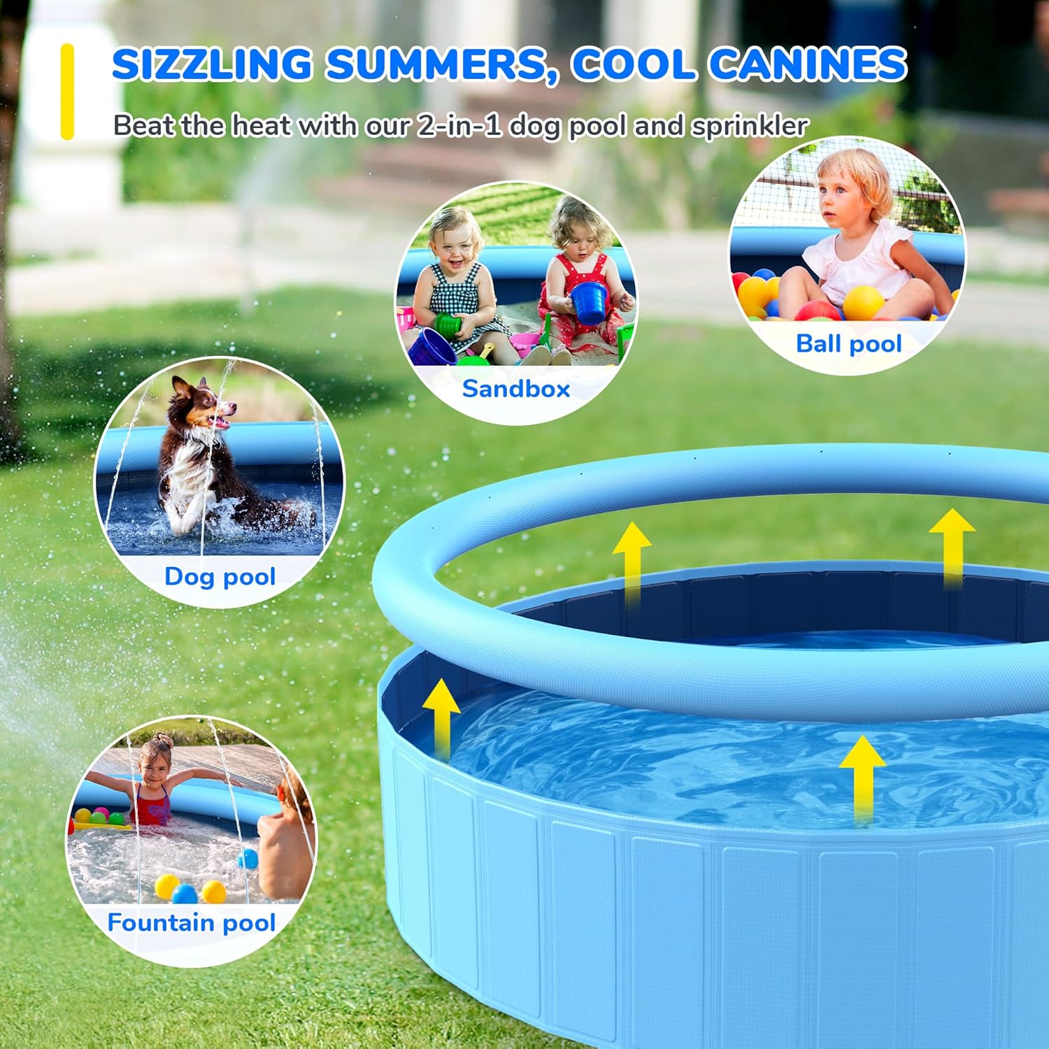 71'' Foldable Dog Pool with Sp – обзор и цена Sprinkler Splash Pad