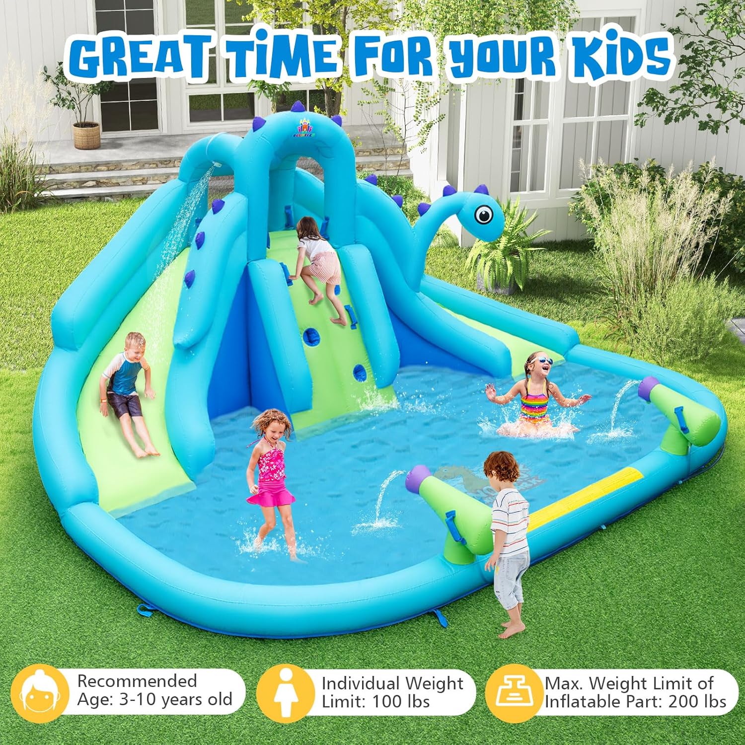 Inflatable Water Slide, Dinosa – обзор и цена Kids Outdoor Water Park