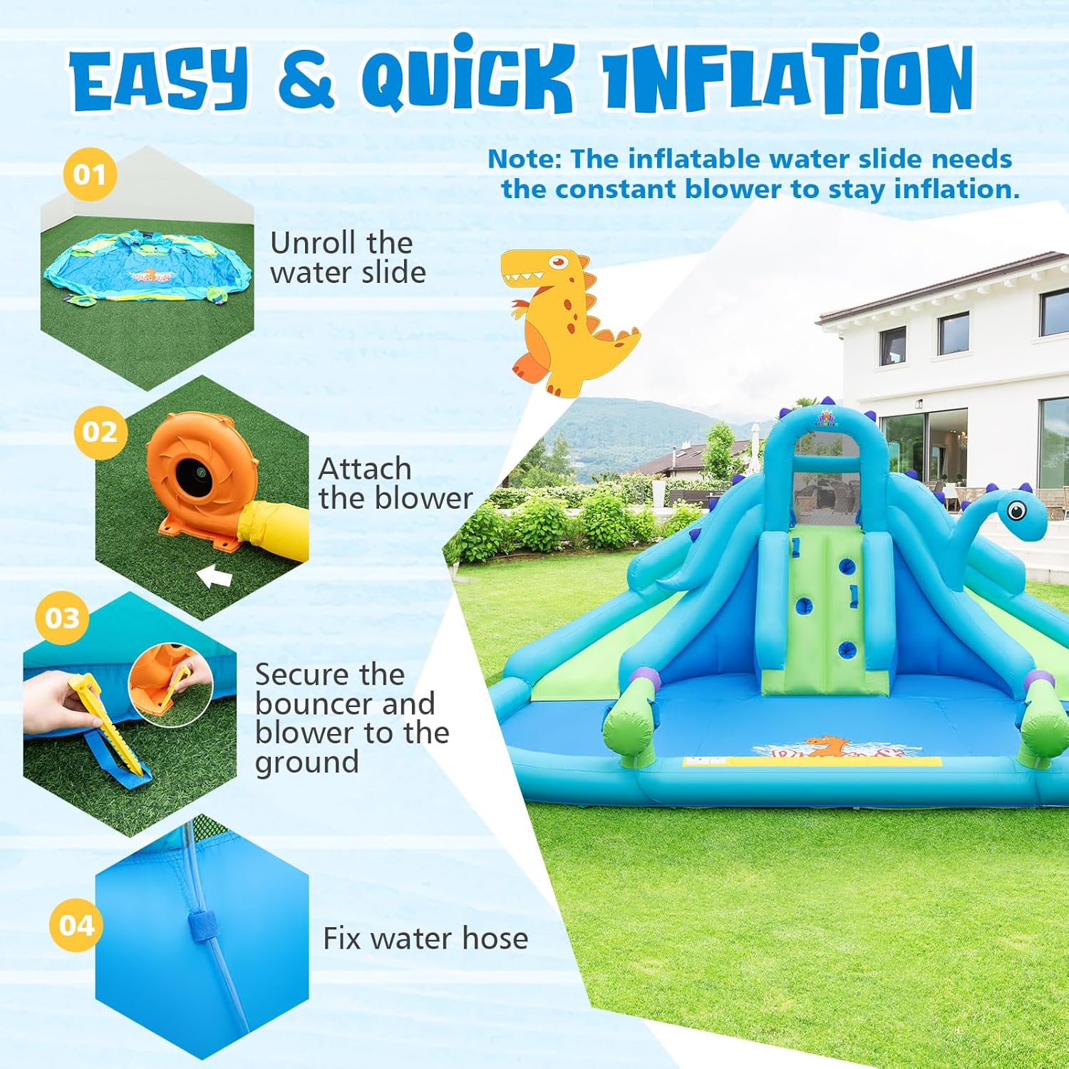 Inflatable Water Slide, Dinosa – обзор и цена Kids Outdoor Water Park