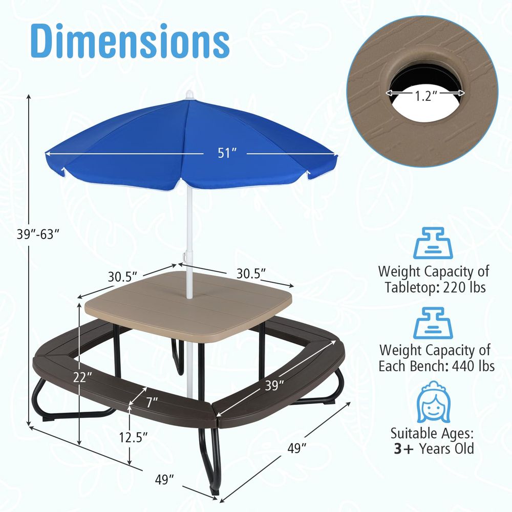 Kids Picnic Table, 8 Person To – обзор и цена Kids Outdoor Umbrella For Table