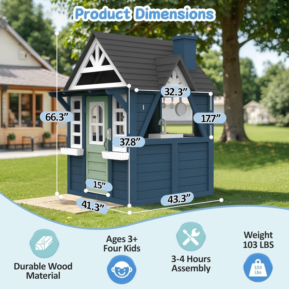 Playhouse Outdoor,Wooden Play  – обзор и цена Kids Outdoor Playhouse