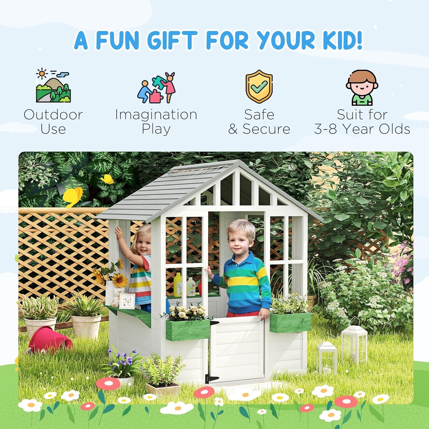 Wooden Outdoor Kids Playhouse  – обзор и цена Kids Outdoor Playhouse